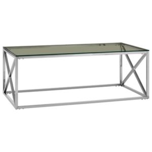 Alluras Clear Glass Coffee Table With Silver Cross Steel Frame