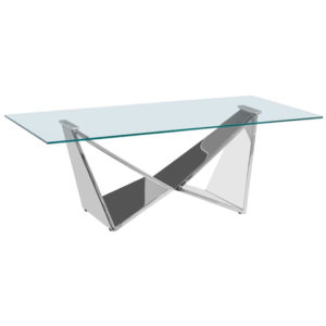 Alluras Clear Glass Coffee Table With Silver Wing Metal Frame