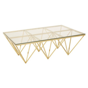 Alluras Large Clear Glass Coffee Table With Gold Spike Frame