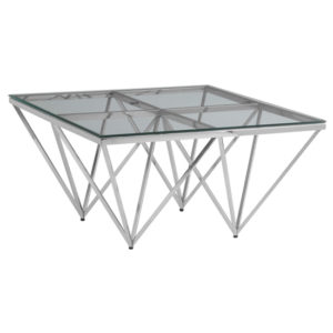 Alluras Small Clear Glass Coffee Table With Silver Spike Frame