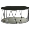 Alvara Round Black Glass Top Coffee Table With Chrome Frame