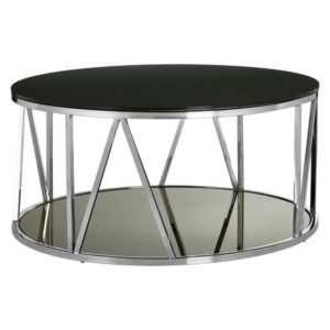Alvara Round Black Glass Top Coffee Table With Chrome Frame