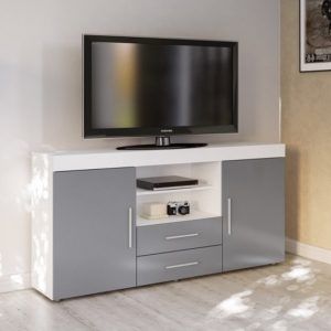Edged High Gloss TV Sideboard In Grey And White
