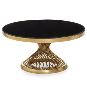 Anza Round Black Glass Coffee Table With Gold Metal Base