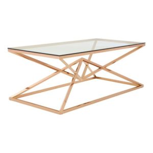 Alluras Clear Glass Coffee Table With Rose Gold Frame
