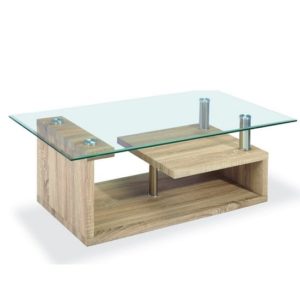 Baylee Clear Glass Coffee Table With Natural Base