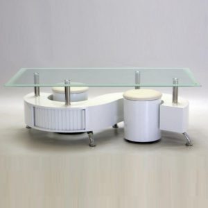 Beata Glass Coffee Table With 2 Stools In White High Gloss Base