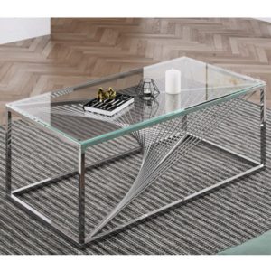 Bolzano Clear Glass Coffee Table With Silver Stainless Steel Leg