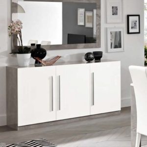 Breta Sideboard In White High Gloss With Grey Marble Effect