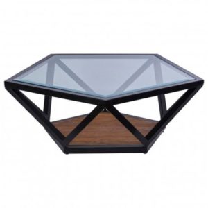 Ciao Clear Glass Top Pentagon Coffee Table With Black Metal Base