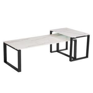 Circa Glass Set Of 2 Coffee Table In White Marble Effect