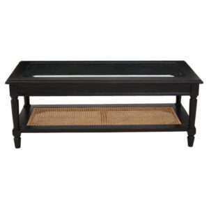 Corson Clear Glass Coffee Table With Rattan Undershelf In Black