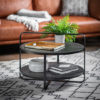 Dudley Round Wooden Coffee Table With Metal Frame In Black