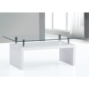 Harita Clear Glass Top Coffee Table With White High Gloss Base
