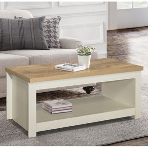 Highland Wooden Coffee Table With Lower Shelf In Cream And Oak