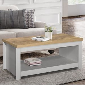 Highland Wooden Coffee Table With Lower Shelf In Grey And Oak