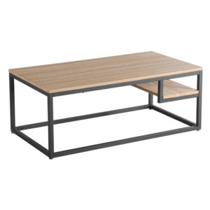 Layan Wooden Coffee Table With Black Metal Frame In Oak Effect