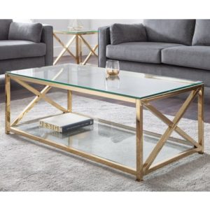 Maemi Glass Coffee Table With Gold Stainless Steel Frame