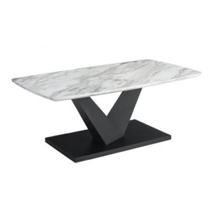 Malle Marble Effect Wooden Coffee Table With Black Metal Base