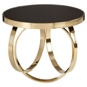 Meleph 60cm Round Black Glass Top Coffee Table With Gold Frame