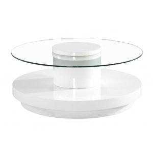 Nacala Clear Glass Coffee Table With White High Gloss Base