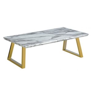 Nadda Marble Effect Wooden Coffee Table With Gold Metal Legs