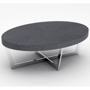 Napoli Oval Coffee Table In Slate High Gloss With Steel Base