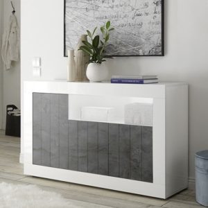 Nitro LED 3 Doors Wooden Sideboard In White Gloss And Oxide