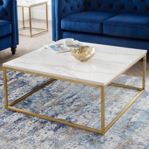 Sable Gloss White Marble Effect Coffee Table And Gold Frame