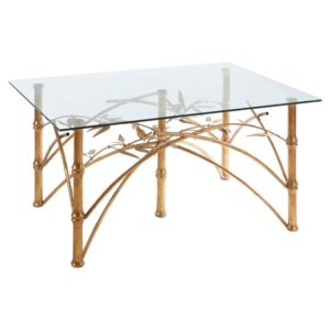 Zaria Glass Top Coffee Table With Gold Bamboo Design Frame