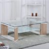 Zayd Glass Coffee Table With Natural And White High Gloss Frame