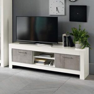 Lorenz Medium TV Stand In Marble Effect And White High Gloss