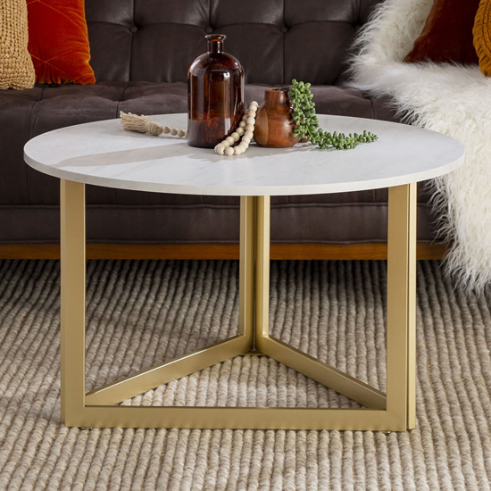 Meridian Round Wooden Coffee Table In White Marble Effect