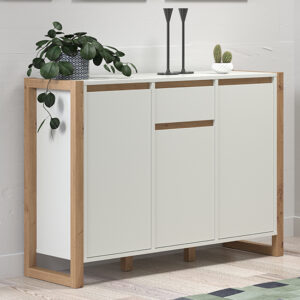 Depok Wooden Sideboard With 3 Doors 1 Drawer In White And Oak
