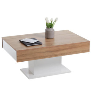 Dewei High Gloss Coffee Table In White And Antique Oak