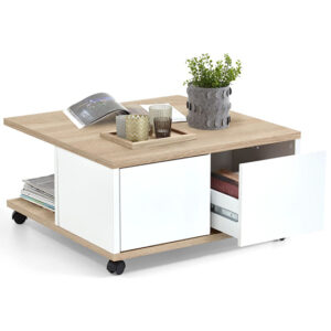 Duval Mobile High Gloss Coffee Table In Oak And White