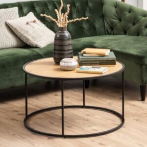 Salvo Wooden Coffee Table Round With Black Metal Frame