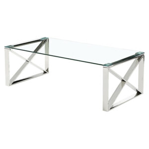 Nardo Clear Glass Coffee Table With Silver Metal Frame