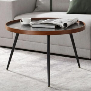 Sabri Wooden Coffee Table Round In Black Marble Effect