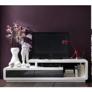 Celia Wooden TV Stand In Gloss White And Grey With 2 Drawers