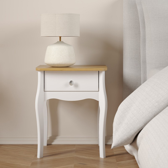 Braque Wooden Bedside Table In Pure White Iced Coffee