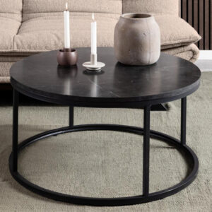 Suva Wooden Coffee Table Round In Black Marble Effect
