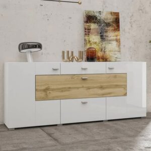 Citrus High Gloss Sideboard With 3 Doors 2 Drawers In White