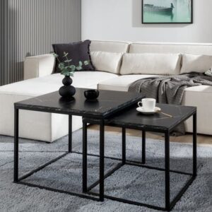 Venice Wooden Set Of 2 Coffee Tables In Black Marble Effect