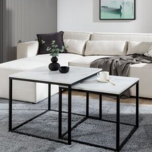 Venice Wooden Set Of 2 Coffee Tables In White Marble Effect