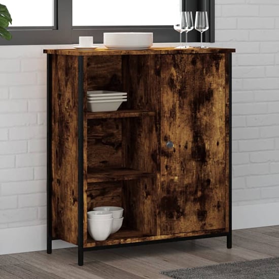 Lecco Wooden Sideboard With 1 Door 2 Shelves In Smoked Oak
