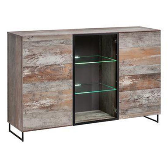 Peoria Wooden Sideboard 3 Doors In Canyon Oak With LED