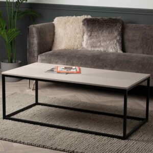 Primm Wooden Coffee Table In Summer Grey With Matte Black Frame