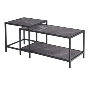 Celle Wooden Coffee Table And Side Table In Grey Marble Effect