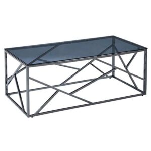 Chios Glass Coffee Table In Smoked Blue Grey With Titanium Frame